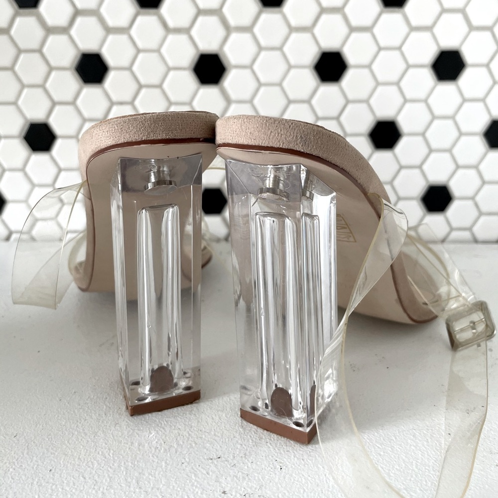 Clear ankle strap heel
